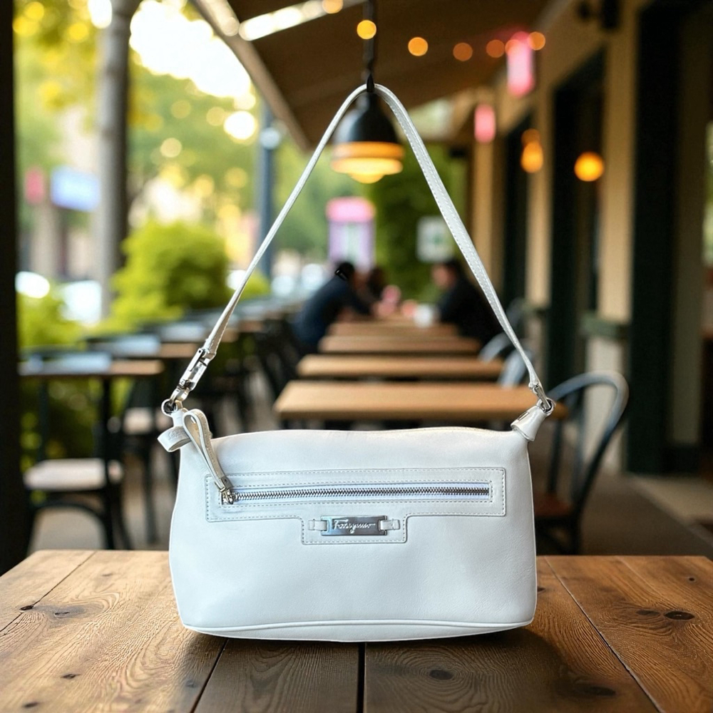Salvatore Ferragamo White Leather Shoulder Bag